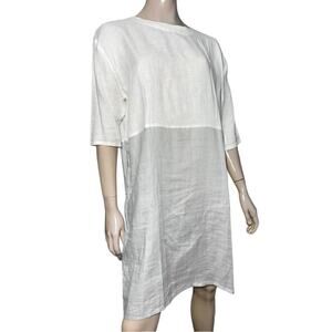 Tirelli Australia Women’s Size M White Gray Colorblock 3/4 Sleeve Linen Dress